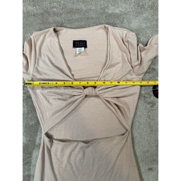 Hot Miami style NUDE V NECK KNOTTED CUT OUT LONG SLEEVE DRESS Size L - Picture 9 of 12